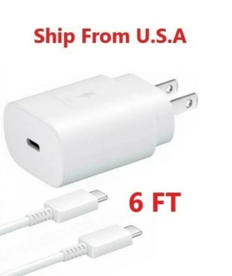 Cargador de pared rápido USB-C tipo 25 W + cable de 6 pies para Samsung Galaxy A01 A21 A51 A71 Foto 1 de 4
