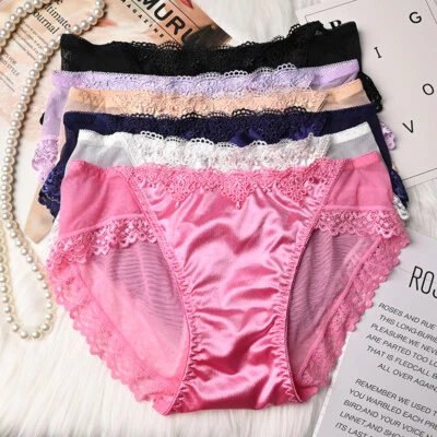 Women 6 Packs Lot Sexy Satin Panties Full Briefs Lace Sheer Underwear Lingeries - Image 1 of 4