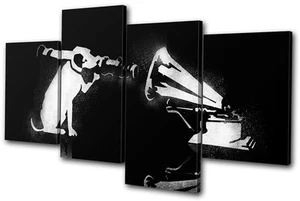 Banksy Hi Res HMV Dog MULTI CANVAS WALL ART Picture Print VA - Picture 1 of 1