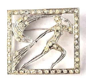 Art Deco Vintage Brooch Shadow Box Dancing Rhinestones  - Picture 1 of 6