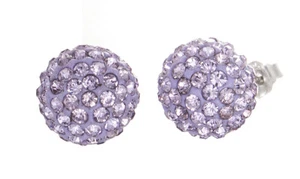 Sterling Silver Purple Sparkling 10mm Crystal Round Ball Stud Earrings - Picture 1 of 2