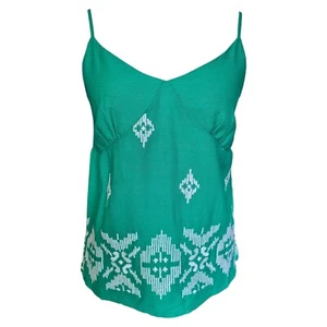 Studio Green Linen Blend Strappy Top White Embroidered Pattern Womens Size UK 10 - Picture 1 of 7