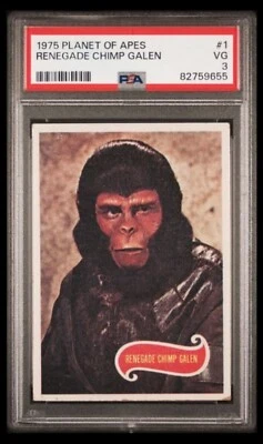 1975 topps #1 renegade chimp galen rc; planet of the apes PSA 3  (RARE 1ST CARD) - Image 1 of 2
