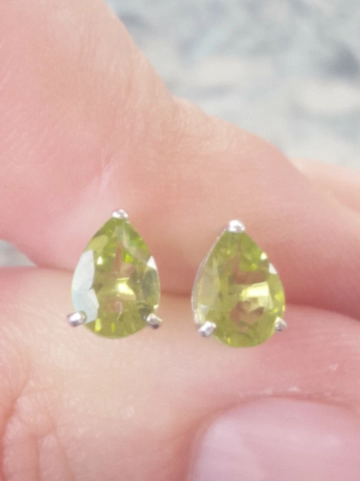 Peridot Labcreated Pear Cut Stud Earrings 14kt Solid White Gold  - Image 1 of 4