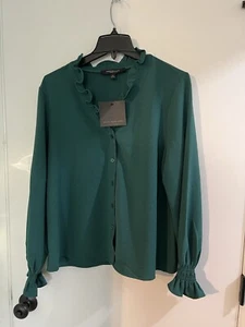 NWT Marc New York Forest Green Blouse Shirt Womens Large Long Sleeve Ruffled - Picture 1 of 7
