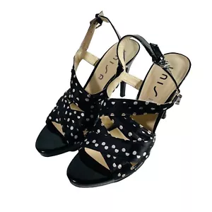 Unisa Heels Women's Size 7.5M Undestined Black White Polka Dot Criss Cross - Picture 1 of 8