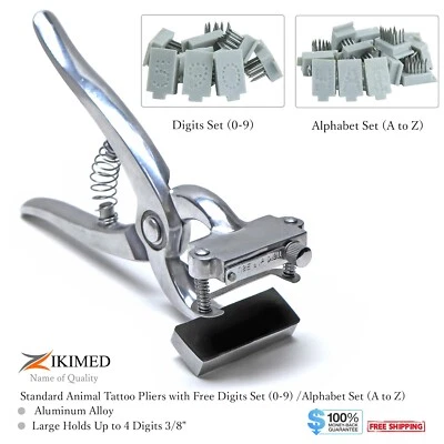 ZIKIMED Standard Tattoo 3/8" 4 Digits Marking Pliers Livestock ID Kit Pig Ear Notcher
