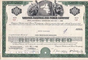 $1000 bond Virginia Electric & Power Company. State of Virginia - Picture 1 of 1