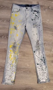 Pantalones de mezclilla Waimea ajustados salpicados pintura llamas lavados al sol desgastados talla W28×L30 - Imagen 1 de 20