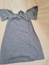 NWT French Curve Off The Shoulder Blue Linen Dress Womens Size Large 