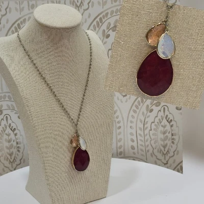 LOFT Granate Cuarzo Rojo Piedras Preciosas Vidrio Cuentas Colgante Tono Dorado 30" Cadena Collar Foto 1 de 4