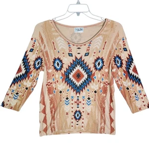 Top camicia donna Cactus Bay Apparel GRANDE Southwest borchiata manica 3/4 made in USA - Foto 1 di 16