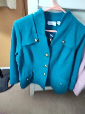 Joan Rivers Knit Jacket Blazer Womens Size Large . Teal Green  - Image 1 of 4