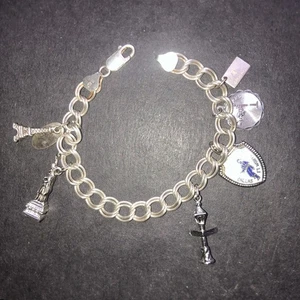 Sterling Silver 925 Lot Bracelet V8 Italy Double Link Charm Charms State Statute - Picture 1 of 14