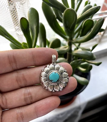 Floral Pendant, Turquoise Pendant, Tibetan silver(P-179) - Image 1 of 3