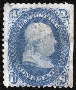 US Sc 63 blau 1¢ 1861 leichter Strike eines Handstempels - Bild 1 von 1