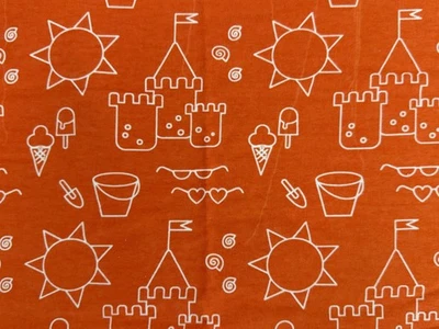 SUPER SNUGGLE FLANNEL Sewing Fabric .472 yd (17") x 43" SANDCASTLES on Orange - Image 1 of 2