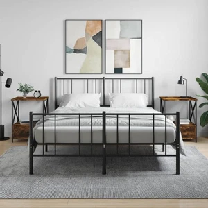 Bedside Table Smoked Oak Engineered Wood & Iron 50x41x65 cm Rustic Nightstand XL - Picture 1 of 10