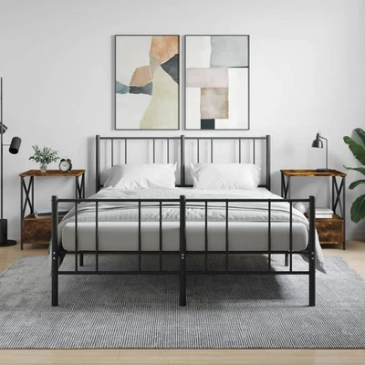 Bedside Table Smoked Oak Engineered Wood & Iron 50x41x65 cm Rustic Nightstand XL - Image 1 of 4