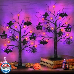 Decorazioni Halloween da Interno Confezione 2 24 Pollici Albero di Halloween Nero con 24 LED  - Foto 1 di 5