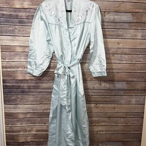Vintage Barbizon Womens Bathrobe Long Blue Pockets Satin Like Glam Elegant - Picture 1 of 6