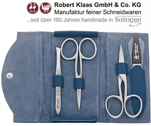 ROBERT KLAAS HECHO A MANO SOLINGEN CUTÍCULA UÑAS TIJERAS 4 MANICURA CONJUNTO ESTUCHE AZUL MARINO - Imagen 1 de 2