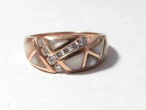 14K ROSE GOLD KABANA RING WITH INLAYED MOTHER OF PEARL AND NATURAL DIAMONDS - Picture 1 of 4
