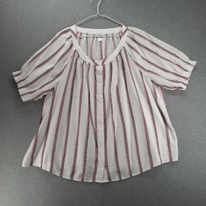 CJ Banks Top Womens 2X White Red Stripe Short Sleeve Sheer Lightweight Blouse - Picture 1 of 10