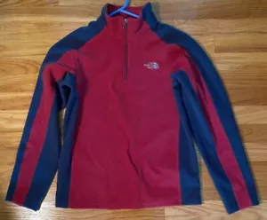 The North Face Boys Large (14-16)  Red/Navy Quarter Zip Fleece Jacket EUC - Picture 1 of 2