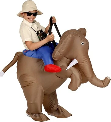 Kids Inflatable Explorer On Elephant Animal Safari Fancy Dress Costume Age 5-12 - Image 1 of 3