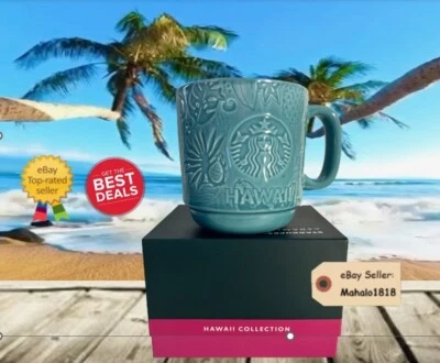 🌺Taza de cerámica en relieve azul exclusiva de Starbucks Hawaii - 12 oz Foto 1 de 4