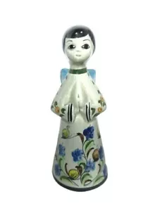 Statuina/candelabro angelo messicano dipinto a mano Tonala ali blu e floreale - Foto 1 di 7