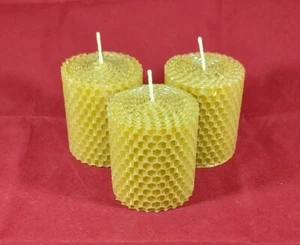 3 candles 100% PURE BEESWAX PILLAR CANDLES Eco-friendly (3 CANDLES 6 cm x 5 cm) - Picture 1 of 4