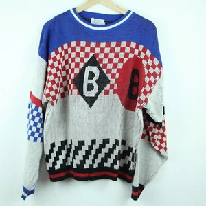 Vintage Large Sweater 80s Abstract Allover Print Eclectic Grandpa Streetwear - Picture 1 of 10