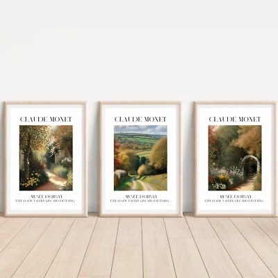 Juego de 3 carteles impresos de arte de pared Claude Monet A4 para sala de estar dormitorio Foto 1 de 4