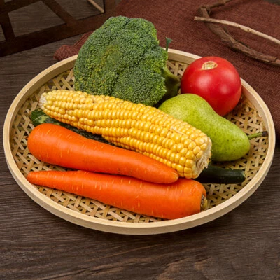 1 PC Round Handmade Bamboo Basket Plate Vegetable Fruit Tableware Storage Nature - Image 1 of 4