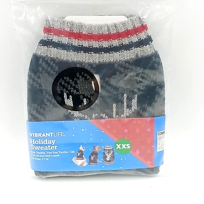 Vibrant Life Holiday Sweater Top XXS Dog or Cat Pet Gray Reindeer Cold Weather - Image 1 of 4