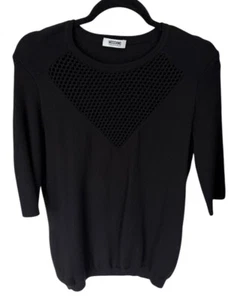 Moschino Cheap And Chic Virgin Wool Black Sweater 3/4 Sleeve Open Knit Bodice - Picture 1 of 5