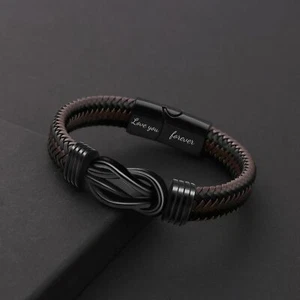 Leather Mens Bracelet Gifts For Him Man Husband Boyfriend Grandson Son Xmas Gift - Picture 1 of 40