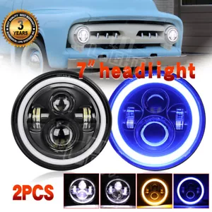 2x 7Inch Halo LED Headlight Blue DRL For 1953-1977 Ford F-100 F-250 F-350 Pickup - Foto 1 di 13
