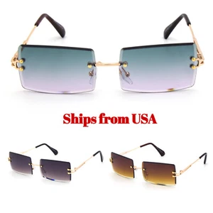 Mens Vintage Retro Rectangle Gradient Polarized Tint Rimless Sunglasses UV400 - Picture 1 of 14