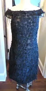 Neu ATEMBERAUBENDES Oscar de la Renta schwarzes Seidenkleid mit Federn & Korsett Größe 12 - Bild 1 von 13