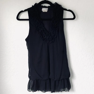 Винтажный Y2K родственные души оборки VNeck блузка черный без рукавов падение талии фея прихоть M - Изображение 1 из 4