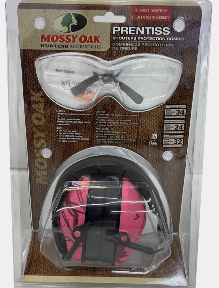 Mossy Oak Prentiss Shooters Protection Combo Pink Camo Hunting Muffs Glasses