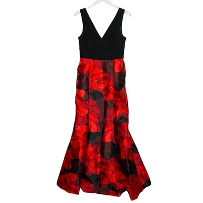 Calvin Klein 6 Womens Red Black Floral Skirt Gown V Neck Maxi Formal Gala - Image 1 of 4