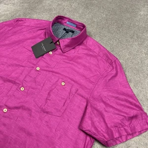 NEW Ted Baker London Shirt Size 6 2XL Linen Blend Short Sleeves Button Up Purple - Picture 1 of 9