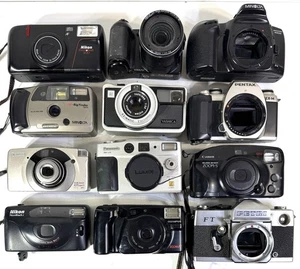 Lotto 12 fotocamere pellicola/digitali non funzionanti, per ricambi o riparazione Canon Nikon altro - Foto 1 di 5