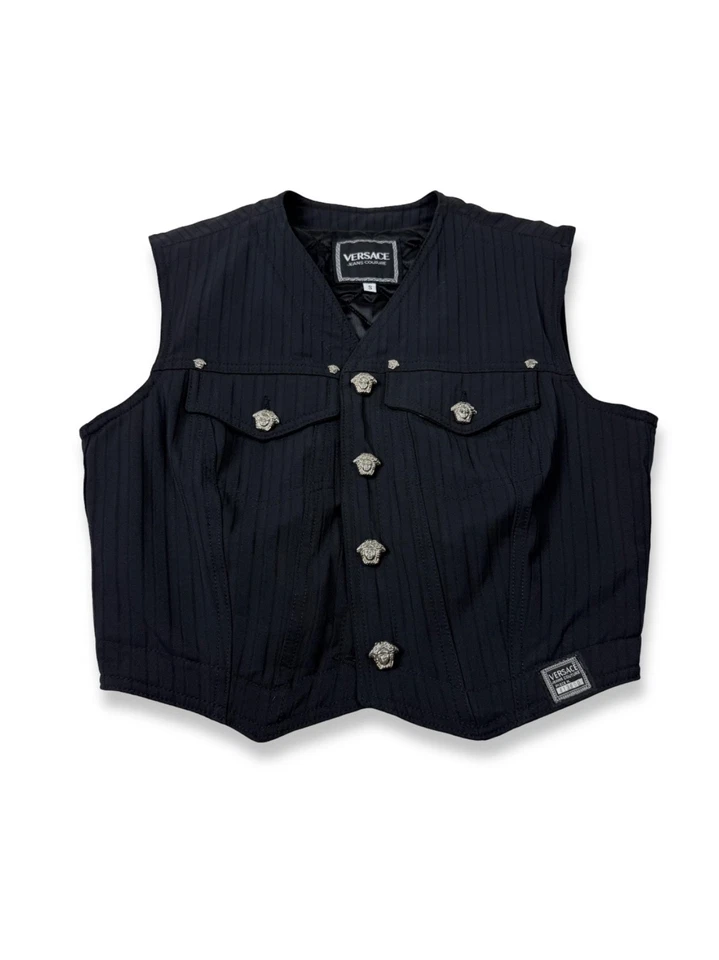 Versace Jeans Alta Costura Vintage Logo Medusa Chaleco Recortado Chaqueta Para Mujer S Foto 1 de 4