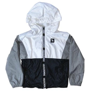 Abercrombie Kids Full-Zip White Black & Gray Hooded Windbreaker Youth 7/8 - Picture 1 of 10