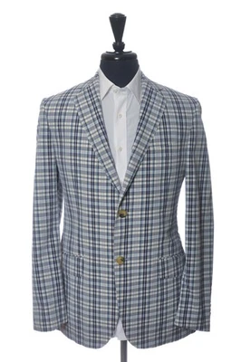 Etro Blue on White Check Cotton Sport Coat 33606 Foto 1 de 4